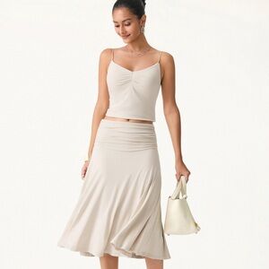 OGL Eco-SunKiss Flowy Side Ruched A-Line Midi Skirt
